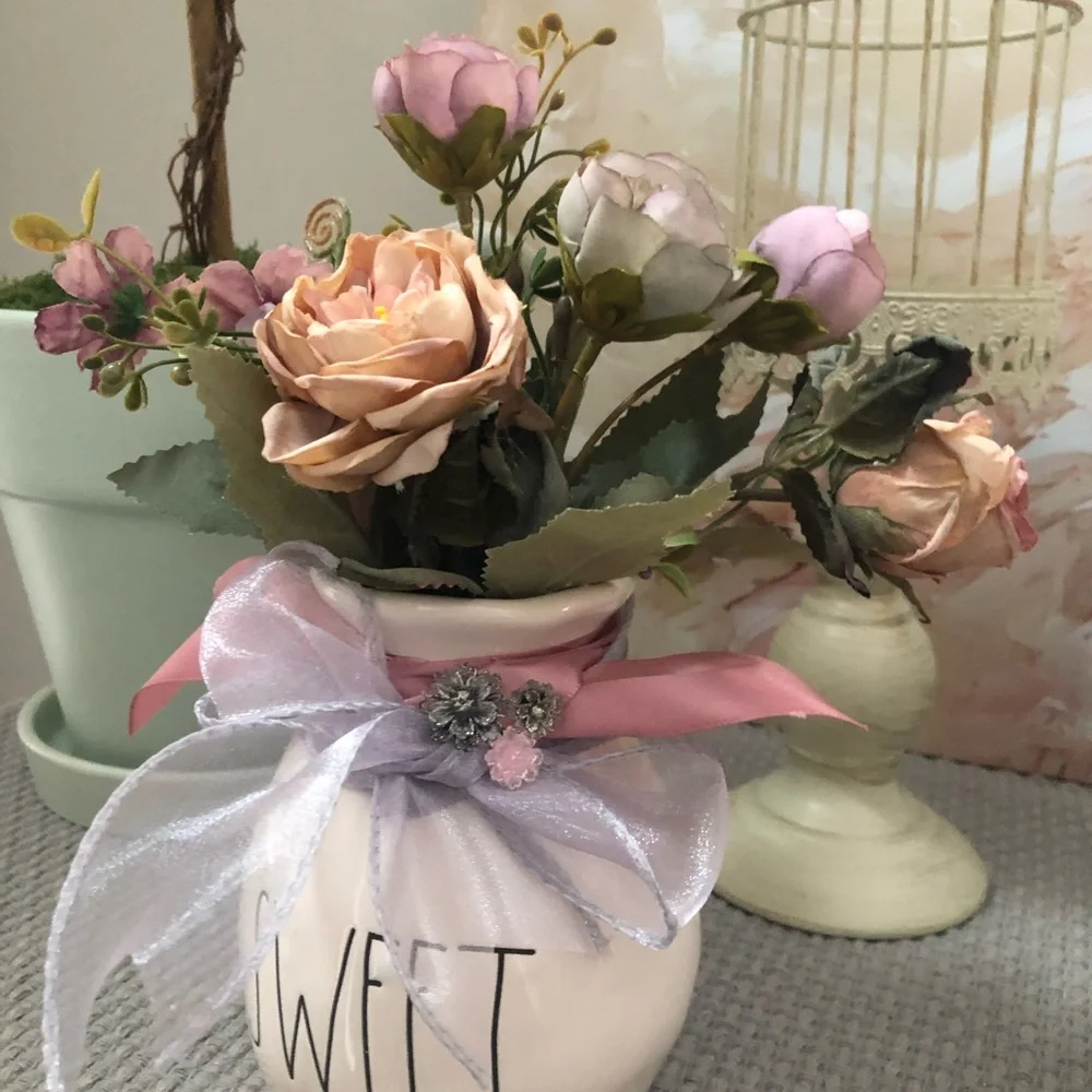 Decorative 'Sweet' Pink and Cream Floral Vase Accent